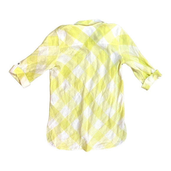 Chico’s 100% Linen Check Button Front Tunic Maxi Top Sz 3 - Picture 2 of 5